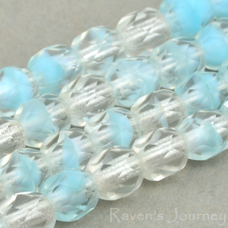 Round Faceted 4mm Turquoise Blue Crystal Mix Transparent Opaque