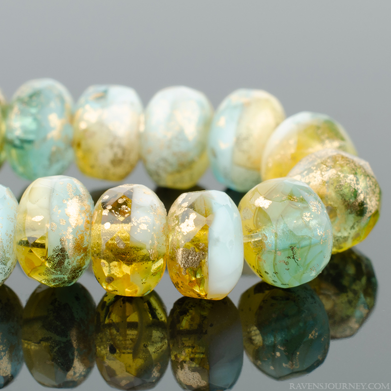 Aquamarine Blue Transparent with Antique Gold Finish Czech Glass Rondelle Beads 30 Beads 5x3mm
