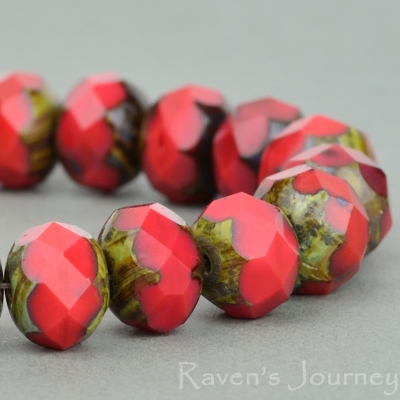 Rondelle (9x6mm) Red Coral Opaque with Picasso