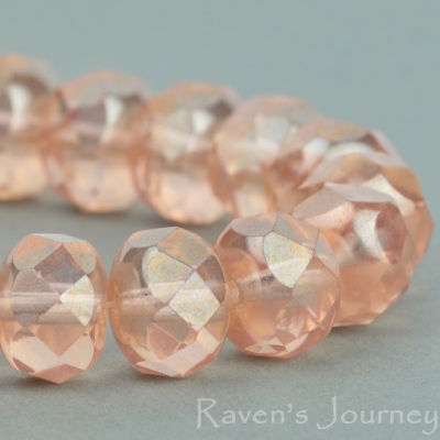 Rondelle (9x6mm) Pink Transparent with Luster, 5 Strands of 25 Beads per Unit *Last Unit Remaining*