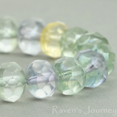 Rondelle (9x6mm) Green Yellow Blue Mixed Beads Transparent with Luster