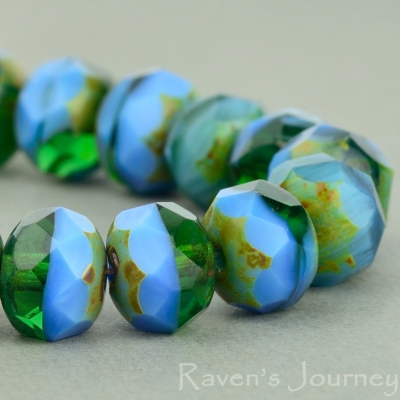 Rondelle (9x6mm) Blue Green Mix Opaque Transparent with Picasso