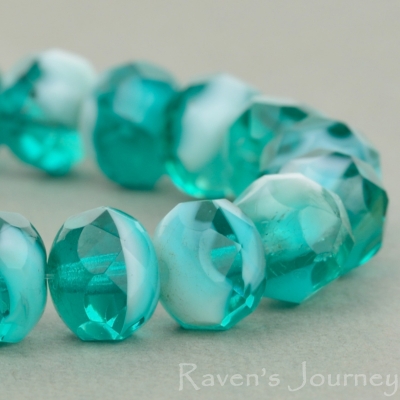 Rondelle (9x6mm) Aqua White Mix Opaque Transparent