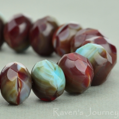 Rondelle (9x6mm) Turquoise Red Opaque