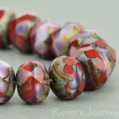 Rondelle (9x6mm) Rust Purple Mix Silk Opaline with Picasso
