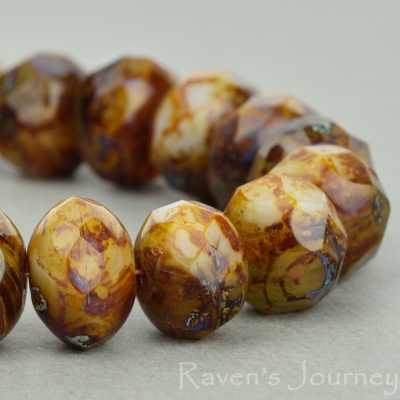 Rondelle (9x6mm) Brown White Blue Mix Opaque Transparent with Picasso Fullcoat-osx