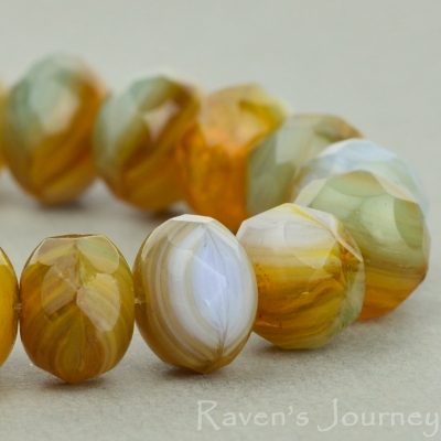 Rondelle (9x6mm) Brown White Blue Mix Opaque Transparent