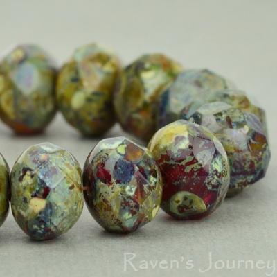 Rondelle (9x6mm)  Picasso Fullcoat over Red yellow Opaline Mix