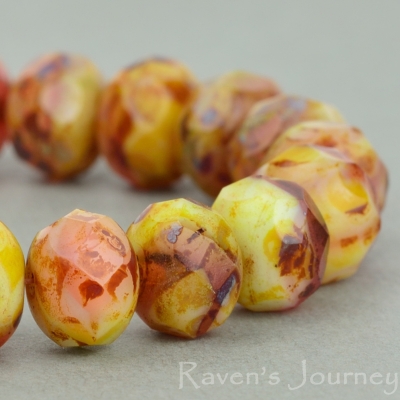 Rondelle (9x6mm) Yellow Fuchsia Mix Opaline Transparent with Picasso Fullcoat