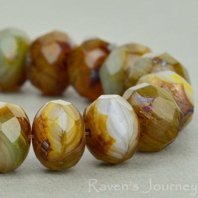 Rondelle (9x6mm) Brown White Blue Mix Opaque Transparent with Picasso-osx