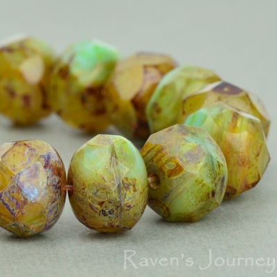 Rondelle (9x6mm) Turquoise Green Amber Opaque Transparent with Picasso Fullcoat