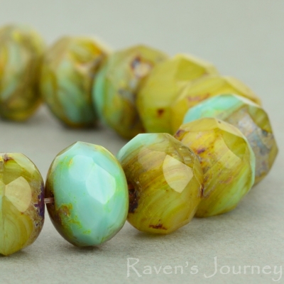 Rondelle (9x6mm) Turquoise Green Yellow Mix Opaque Opaline with Picasso
