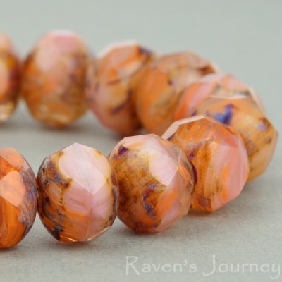 Rondelle (9x6mm) Orange Pink Mix Opaque Transparent with Picasso