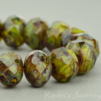 Rondelle (9x6mm) Gaspeite Green Mix Opaque Transparent with Picasso Fullcoat