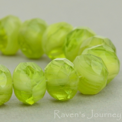 Rondelle (9x6mm) Ivory Olivine Opaque Transparent