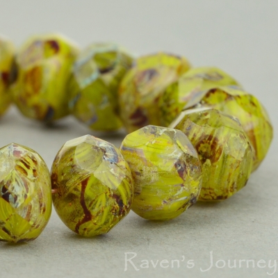 Rondelle (9x6mm) Gaspeite Crystal Opaque Transparent with Picasso Fullcoat