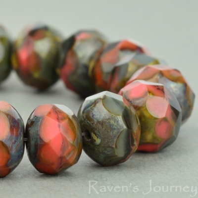 Rondelle (9x6mm) Grey Orange Mix Opaque Silk with Picasso