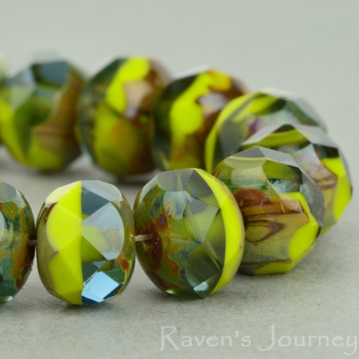 Rondelle (9x6mm) Gaspeite Olivine Mix Opaque Transparent with Picasso