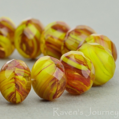 Rondelle (9x6mm) Yellow Red Mix Opaque Transparent