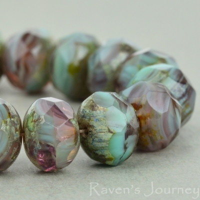 Rondelle (9x6mm) Purple Turquoise Mix Opaque Transparent with Picasso #2