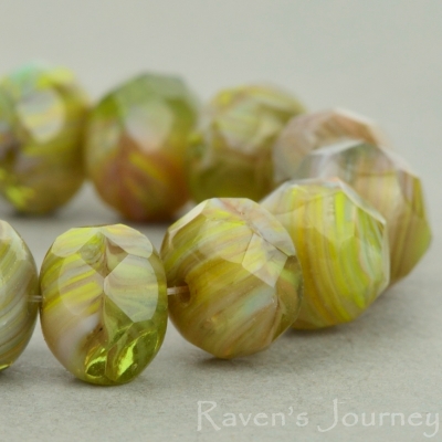 Rondelle (9x6mm) Green Rust White Mix Opaque Transparent