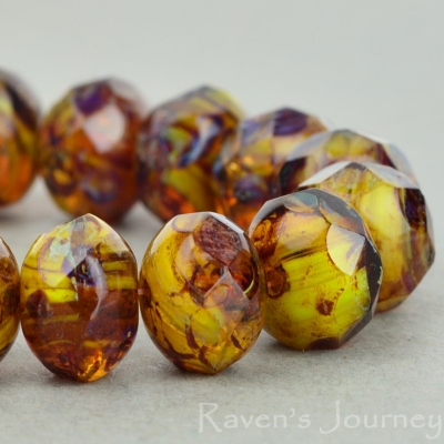 Rondelle (9x6mm) Yellow Amber Mix Opaque Transparent with Picasso Fullcoat