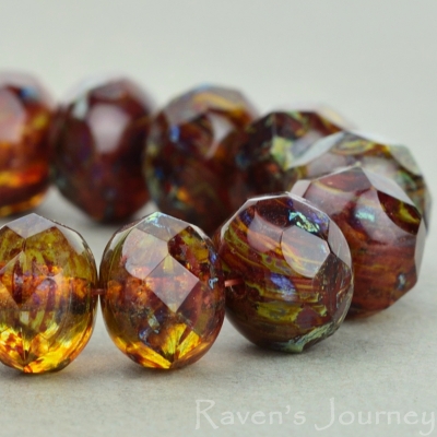 Rondelle (9x6mm) Red Topaz Mix Transparent with Picasso Fullcoat-osx