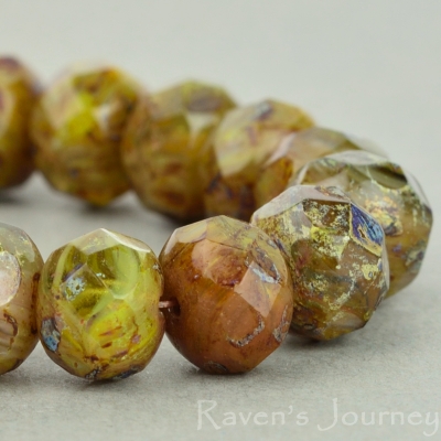 Rondelle (9x6mm) Green Rust Mix Opaque Transparent with Picasso Fullcoat