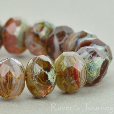 Rondelle (9x6mm) Brown Grey Mix Opaque Transparent with Picasso
