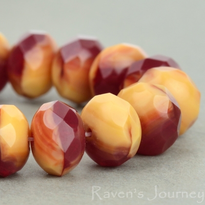 Rondelle (9x6mm) Red Opaque and Dark Ivory Opaque Mix
