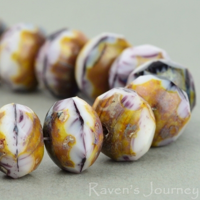 Rondelle (9x6mm) Purple White Mix Opaque Transparent with Picasso