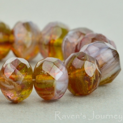 Rondelle (9x6mm) Amber Fuchsia White Mix Opaque Transparent