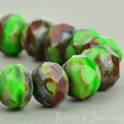 Rondelle (9x6mm) Green Brown Mix Opaque with Picasso