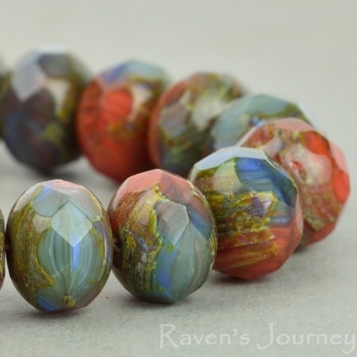 Rondelle (9x6mm) Blue Orange Mix Opaque with Picasso