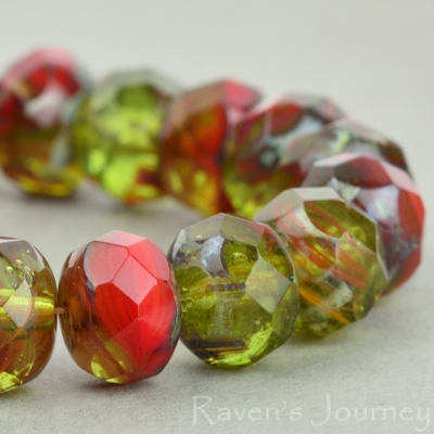 Rondelle (9x6mm) Red Green Mix Opaque Transparent with Picasso