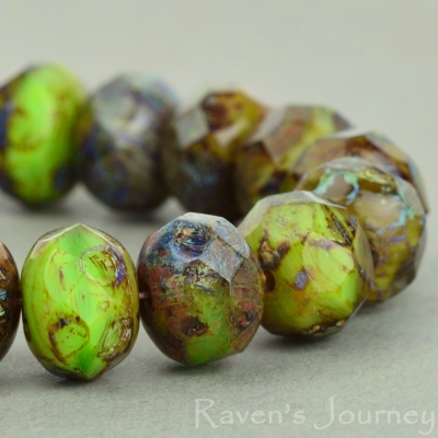 Rondelle (9x6mm) Green Brown Opaque with Picasso Fullcoat