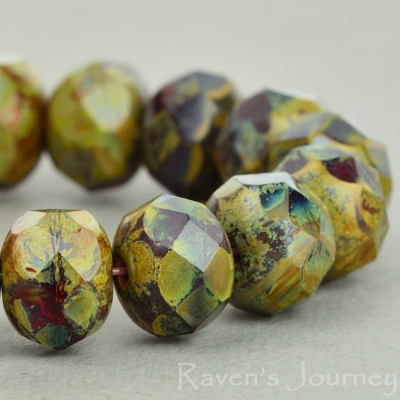 Rondelle (9x6mm) Olive Red Opaque with Picasso Fullcoat-osx