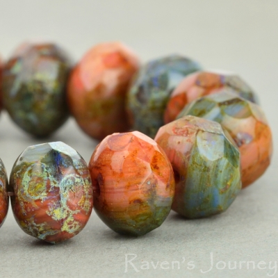 Rondelle (9x6mm) Blue Orange Opaque with Picasso Fullcoat