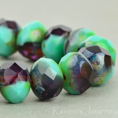 Rondelle (9x6mm) Turquoise Purple Mix Opaque Transparent with Picasso