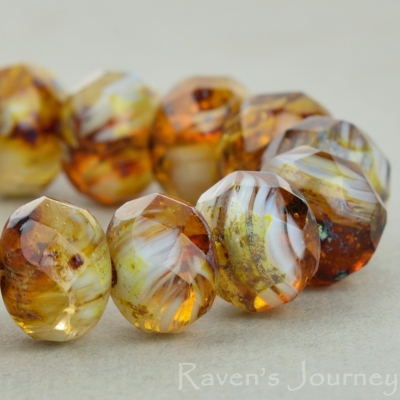 Rondelle (9x6mm) Amber White Mix Opaque Transparent with Picasso