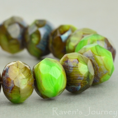 Rondelle (9x6mm) Green Brown Mix Opaque with Picasso #3