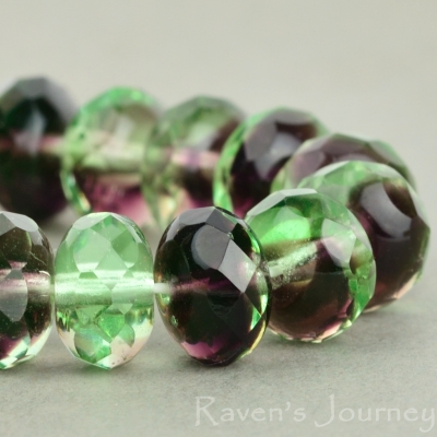 Rondelle (9x6mm) Green Vaseline Purple Mix Transparent