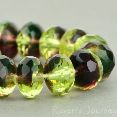 Rondelle (9x6mm) Yellow Vaseline Purple Mix Transparent