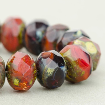 Rondelle (9x6mm) Red and Brown Mix Opaque and Transparent with Picasso