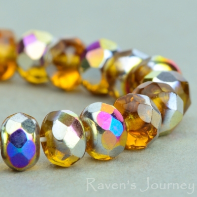Rondelle (5x3mm) Amber Transparent with Vitrail Finish