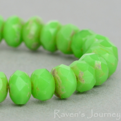 Rondelle (5x3mm) Retro Green Opaline with Picasso Finish-osx