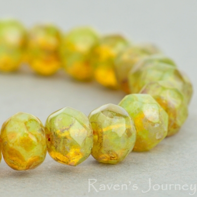 Rondelle (5x3mm) Green Opaline with Picasso Fullcoat