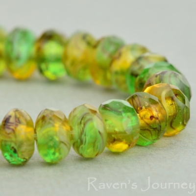 Rondelle (5x3mm) Green Transparent and Amber Transparent Mix with Brown Stripe