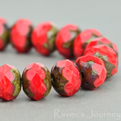 Rondelle (7x5mm) Orange Red Mix Opaque with Picasso