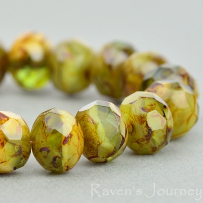 Rondelle (7x5mm) Ivory Green Mix Opaque Transparent with Picasso